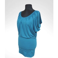 Sukienka Daniela nietoperz z marszczonym dekoltem - turkusowa